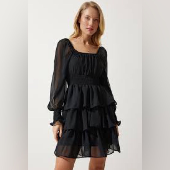 EUC Altar’d State Brand Layered Ruffle Long Sleeve Black Dress LBD Size XL - Picture 1 of 14